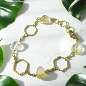 Golden Citrine Bracelet, Geometric Hexagon Chain